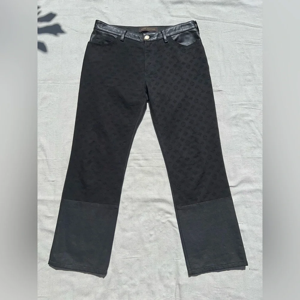 Louis Vuitton (Marc Jacobs Era) Monogram Logo Jeans w/ Leather Trim - FR/EU 38